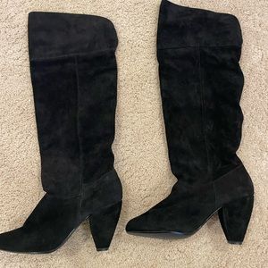 Knee high black suede boots